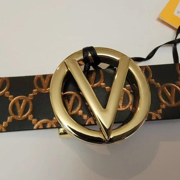 NWT VALENTINO AUTHENTIC MARIO VALENTINO GIUSY MONOGRAM LEATHER BLACK BELT​​ VALENTINO BY MARIO VALENTINO GIUSY MONOGRAM LEATHER BELT IN  main image 4